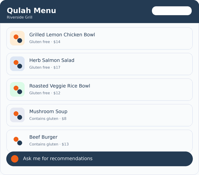 Qulah AI menu suggestions demo